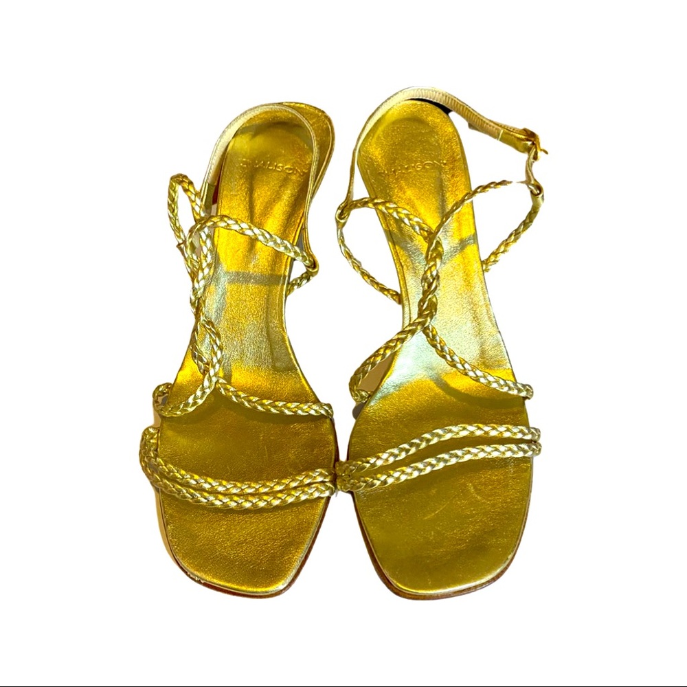 NOS Vintage 90s Shalison gold twist leather stilettos